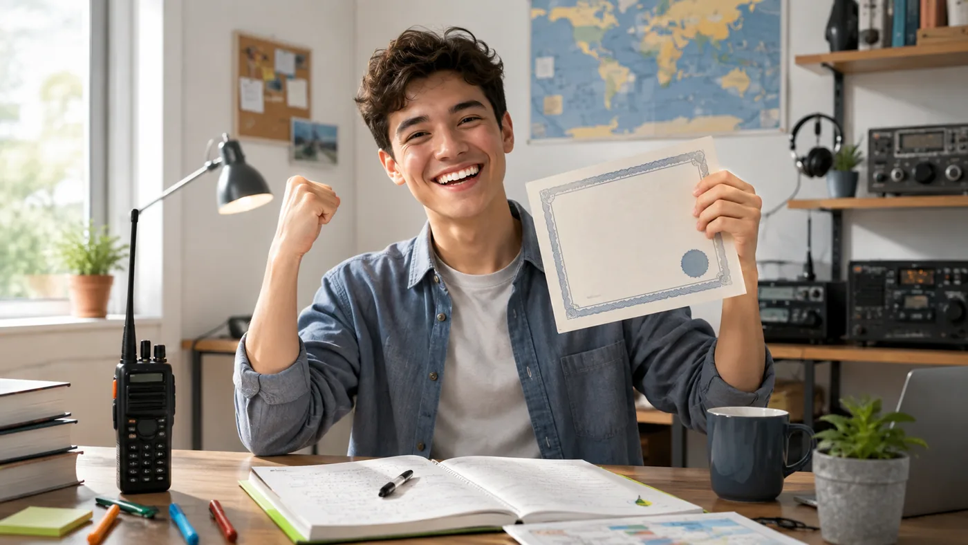 Freude nach einer bestandenen Amateurfunkprüfung – die Einsteigerlizenz Klasse N macht den Weg zum eigenen Rufzeichen überschaubar.
