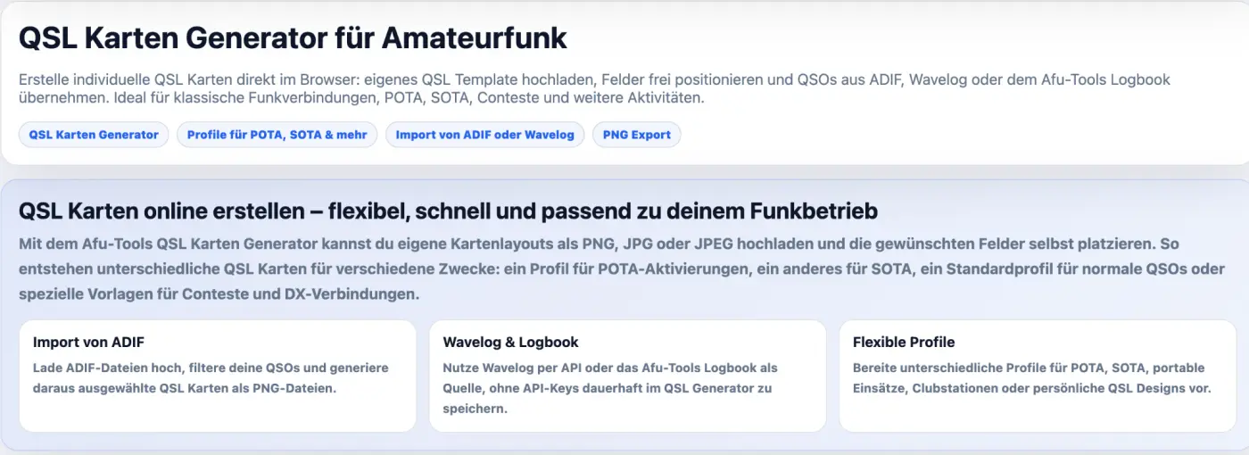 AFU-Tools QSL Karten Generator